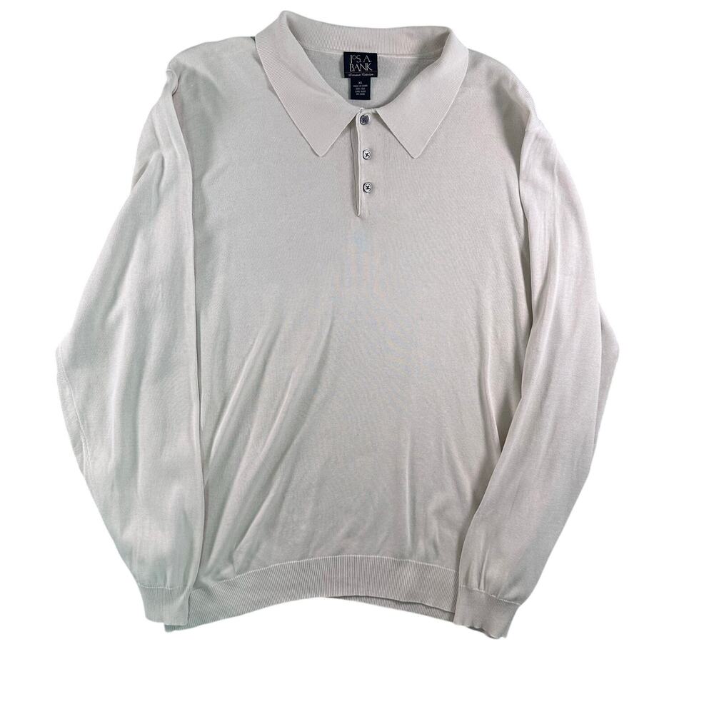 Jos. A. Bank XL 100% Silk Cream Off White Long Sleeve Polo Lightweight